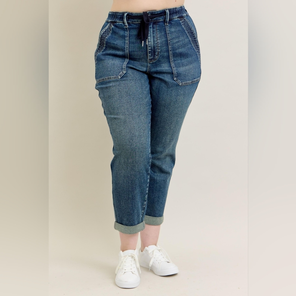 Judy Blue Full Size HW Vintage Wash Jeans w/ Drawstring Plus Size